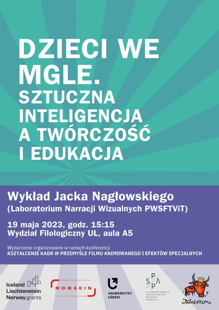 Plakat zapraszający na wykład. Tekst na zielonym tle.